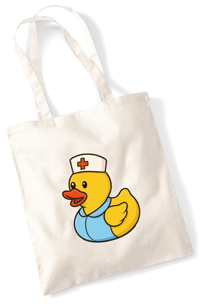 Huuraa Jutebeutel Quietscheente Altenpflege Comic Gummiente 10 Liter Natural Baumwolle Tasche Geschenkidee