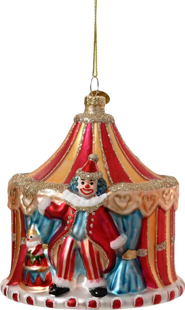 Christbaumschmuck Glas 11cm Zirkuszelt mit Clown Figur Rot Produktbild 