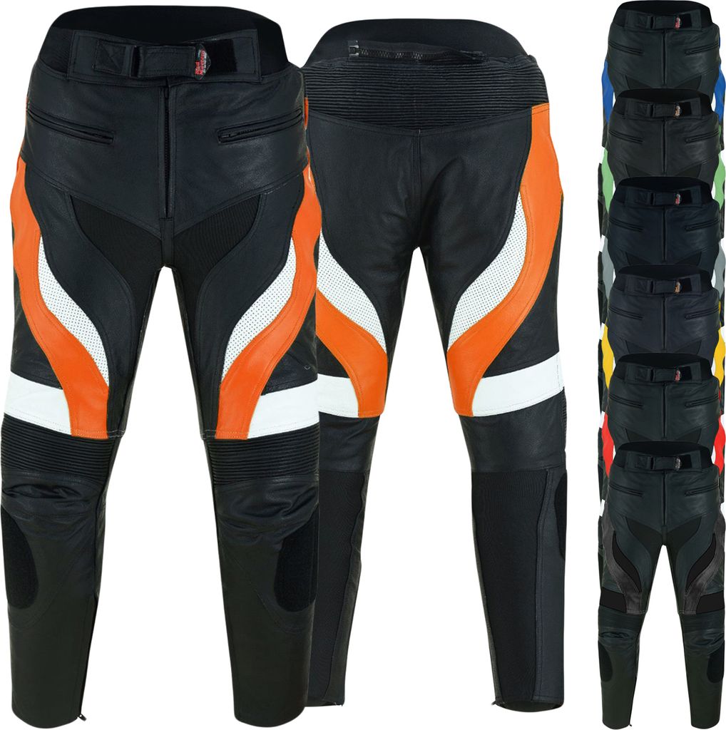 Motorradhose Motorrad Biker Lederhose Racing hose in 7x Farbauswahl, Größe:58/3XL, Farbe:Orange