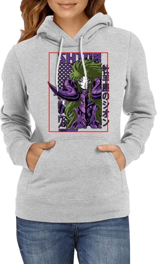Damen Kapuzenpullover Anime Manga Saint Anime Seiya Aries Shion, Lady 2XL / Grau