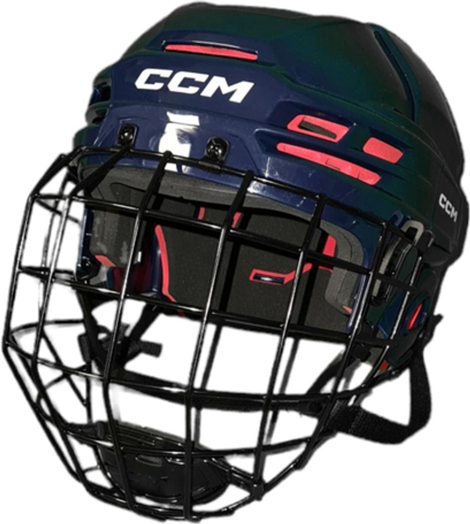 A hockey helmet with a cage.