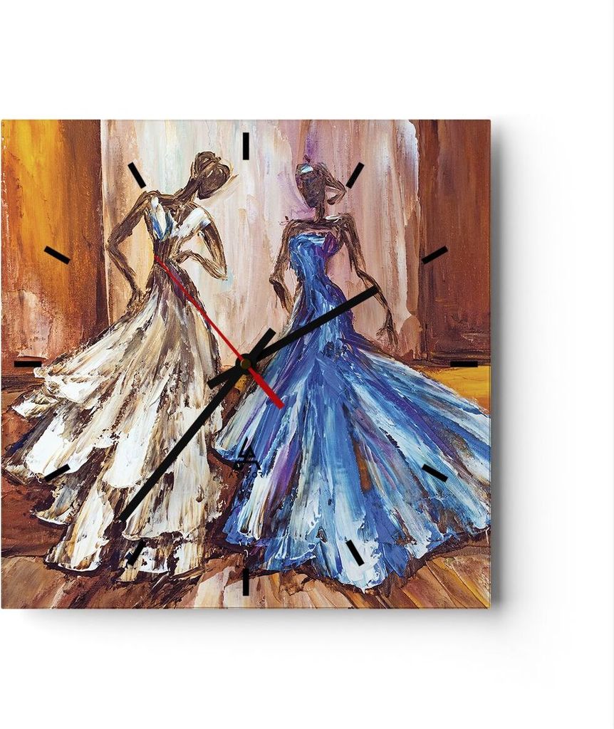 Wanduhr - Quadrat - Glasuhr - Frauen Kleider Öl - 30x30cm - Schleichendes Uhrwerk - Lautlos - zum Aufhängen bereit - Dekoration Modern - Wanddeko...