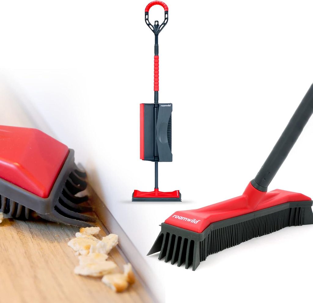 Gummibesen Pull Multi-Cleaner & Kehrschaufel Combo Set - Nasses & Trockenes Durcheinander Aufräumen - Haustierhaare Entfernen - Harte Böden und T...