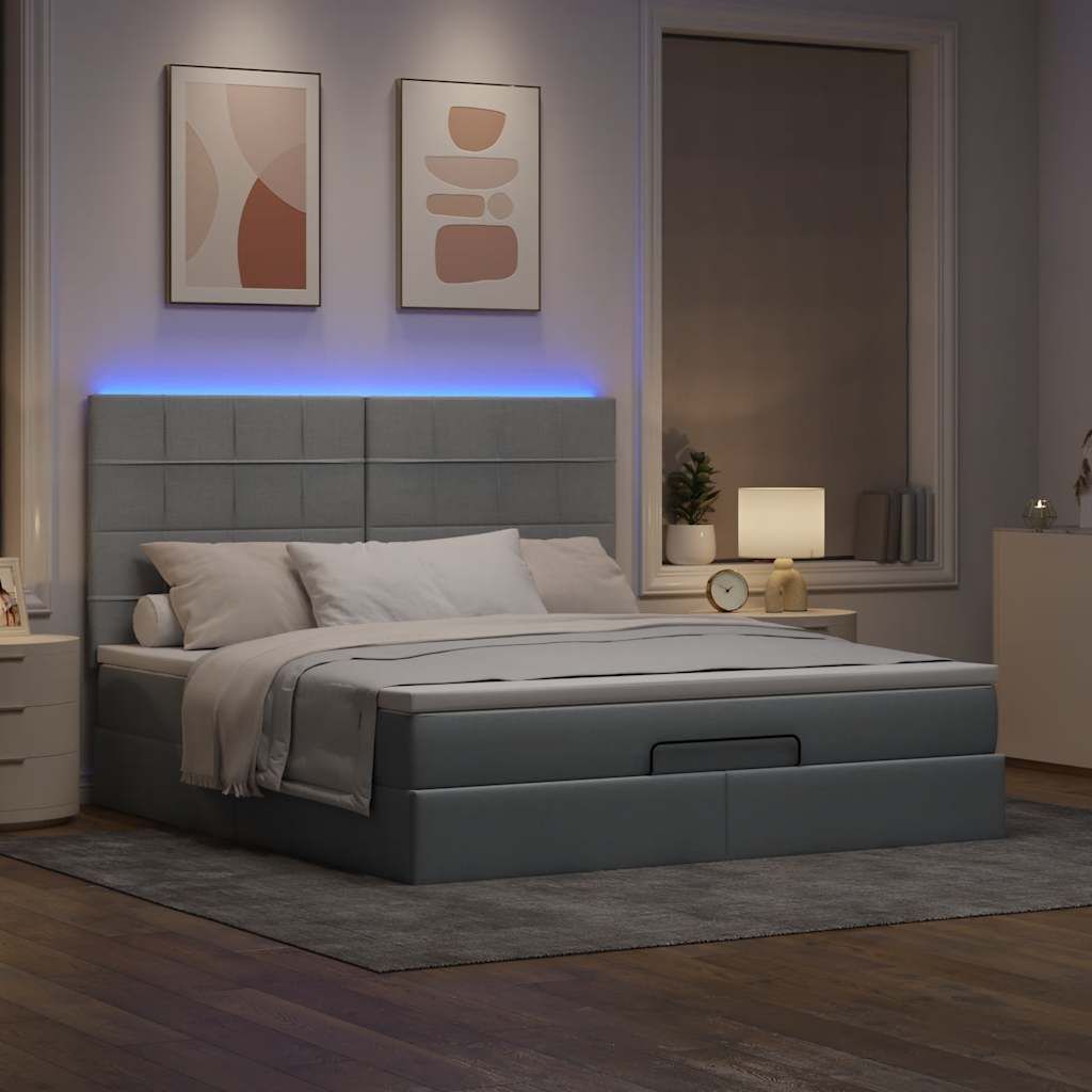 Maison Exclusive - Ottoman-Bett mit Matratze & LEDs Hellgrau 160x200 cm Stoff