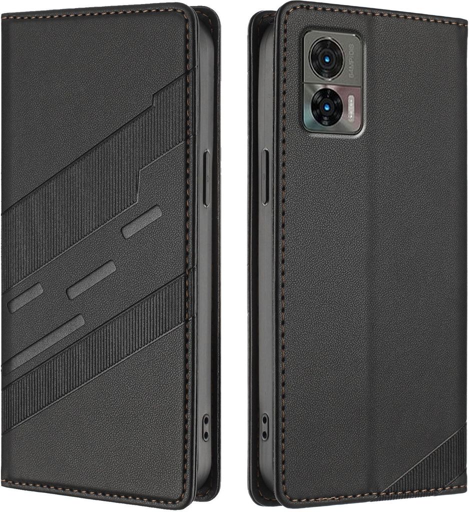 Hülle für Motorola Edge 30 Neo, Kunstleder Brieftaschen Handyhülle mit Kartenfach und Standfunktion Schwarz