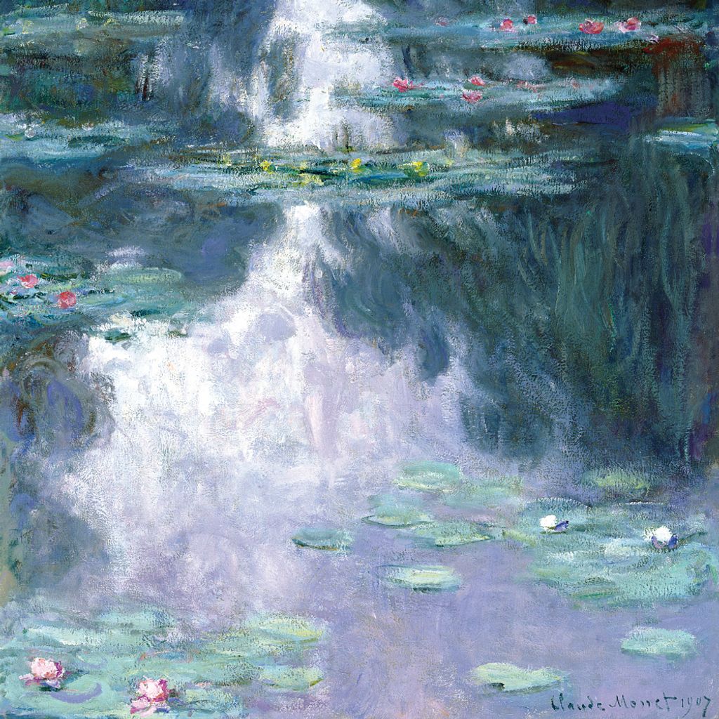 Claude Monet Kunstdruck Bild - Seerosen, 1907 (dunkelblau) (100 x 100 cm)