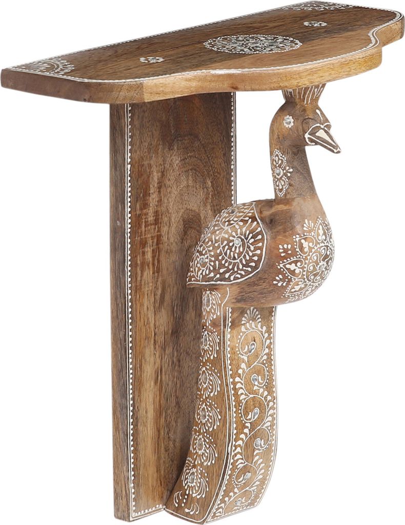 Marrakesch Handgeschnitztes Strauß Wandregal Weiss aus Holz 38 cm groß | Boho Deko Wanddeko Anshana einsetzbar als Hängeregal Schweberegal schma...
