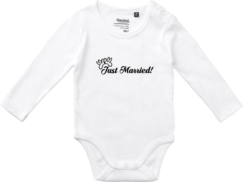 Huuraa Baby Body Just Married Tauben 68 White Baumwolle Fairtrade Langarmbody Geschenkidee