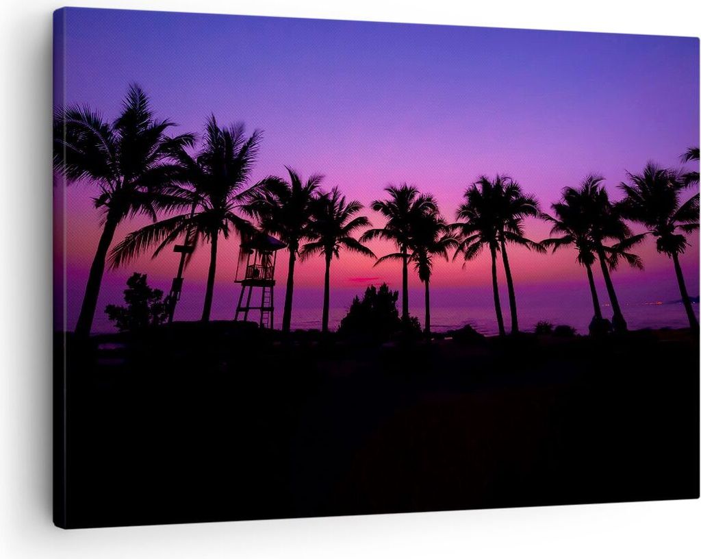 Bild auf Leinwand - Leinwandbild - Sonnenuntergang dämmerung sonne palme - 70x50cm - Wand Bild - Wanddeko - Leinwanddruck - Bilder - Kunstdruck - ...