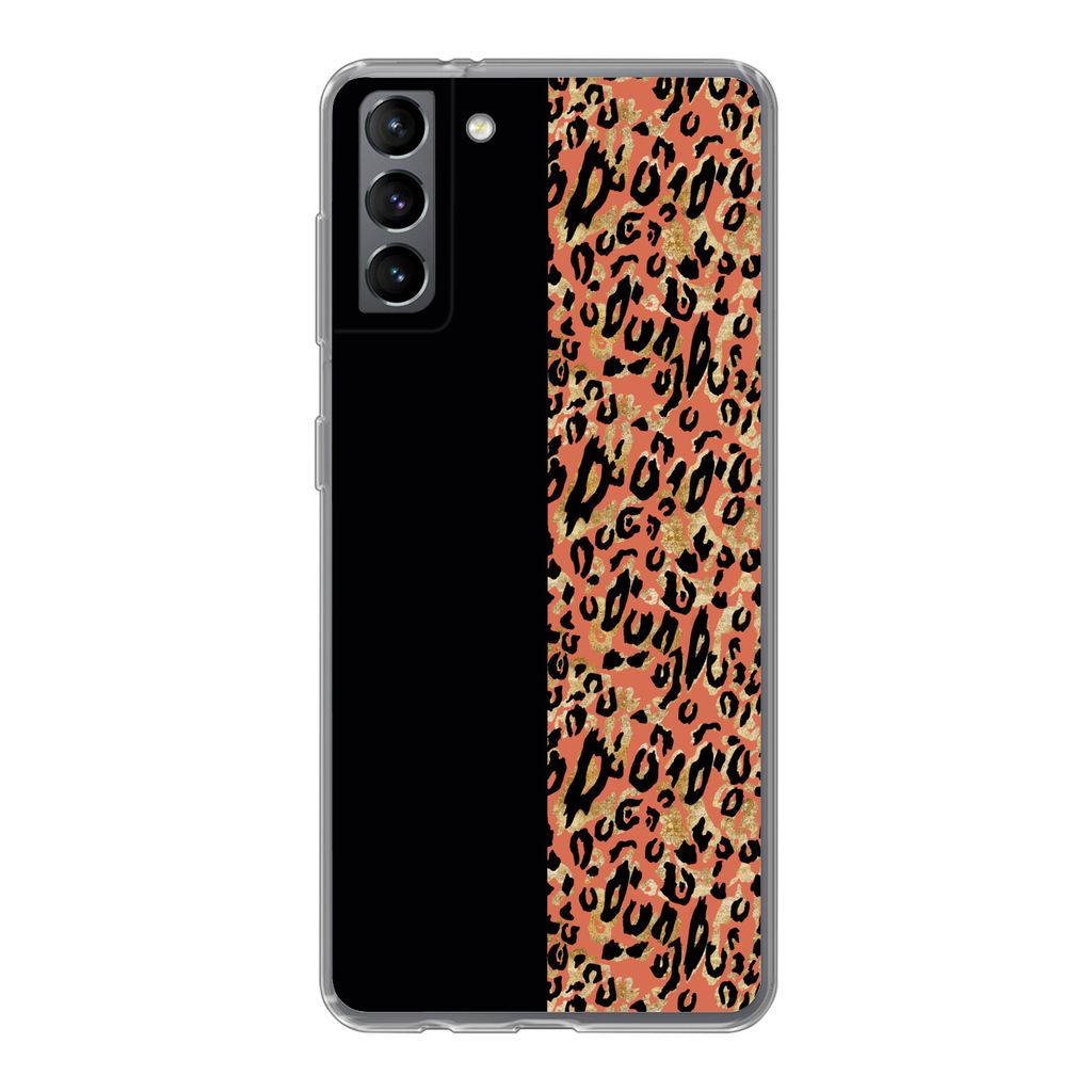 MuchoWow Handyhülle Schutzhülle Hülle für Samsung Galaxy S21 Plus Pantherdruck - Gold - Schwarz Silikon Softcase Handy Hülle - Handy-Tasche