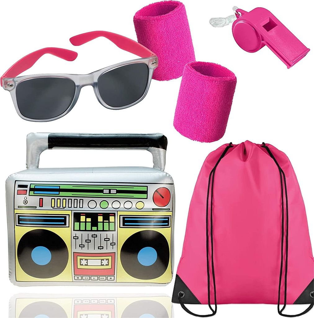 Ensemble rétro rose 5 en 1 avec bandeau, radiocassette et Image du produit 