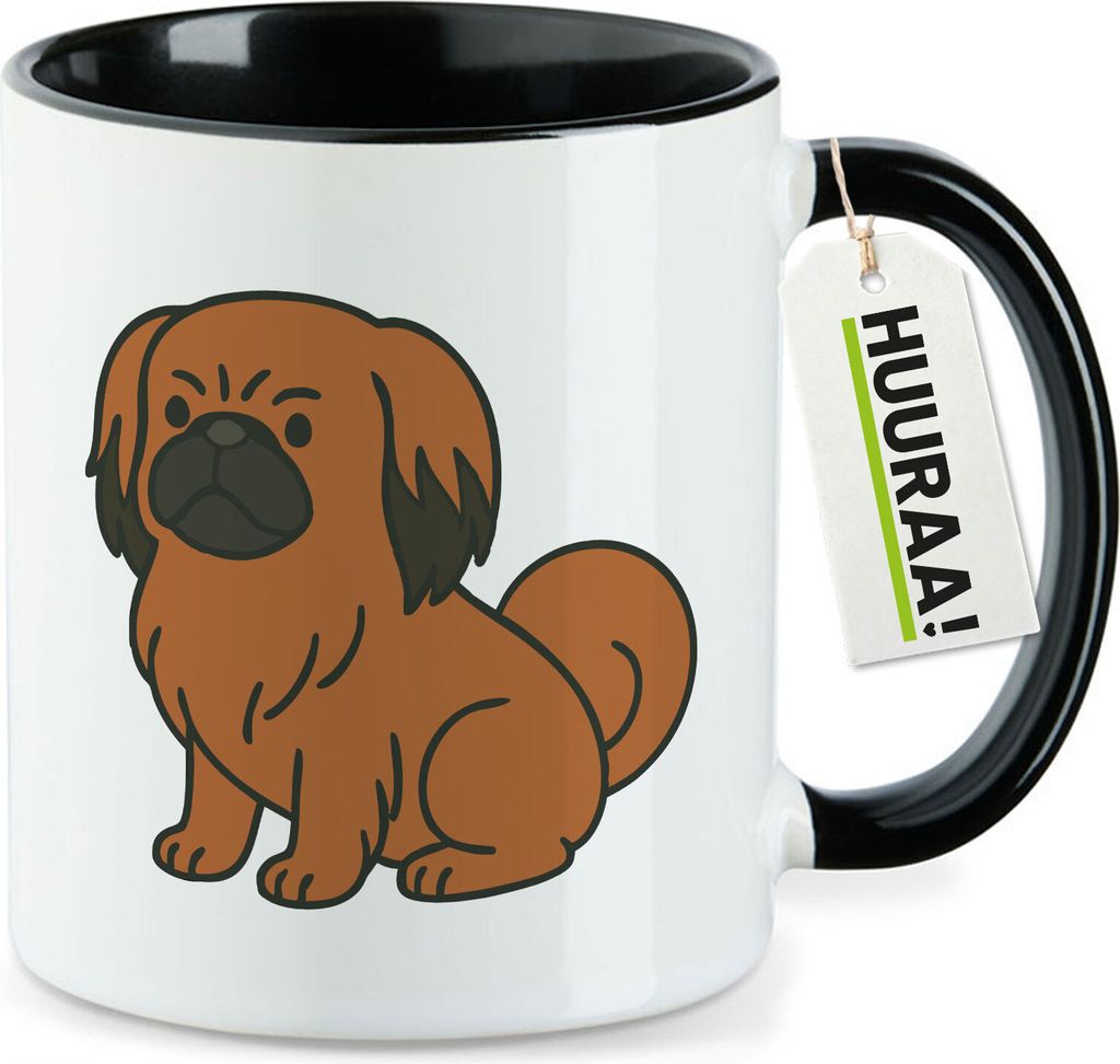 Huuraa Kaffeetasse Pekingese Comic Peki 330ml Schwarz Keramik Kaffeebecher Geschenkidee
