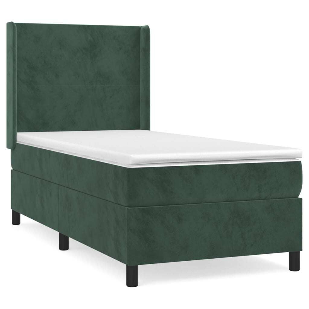 SYFAX Boxspringbett mit Matratze Dunkelgrün 80x200 cm Samt