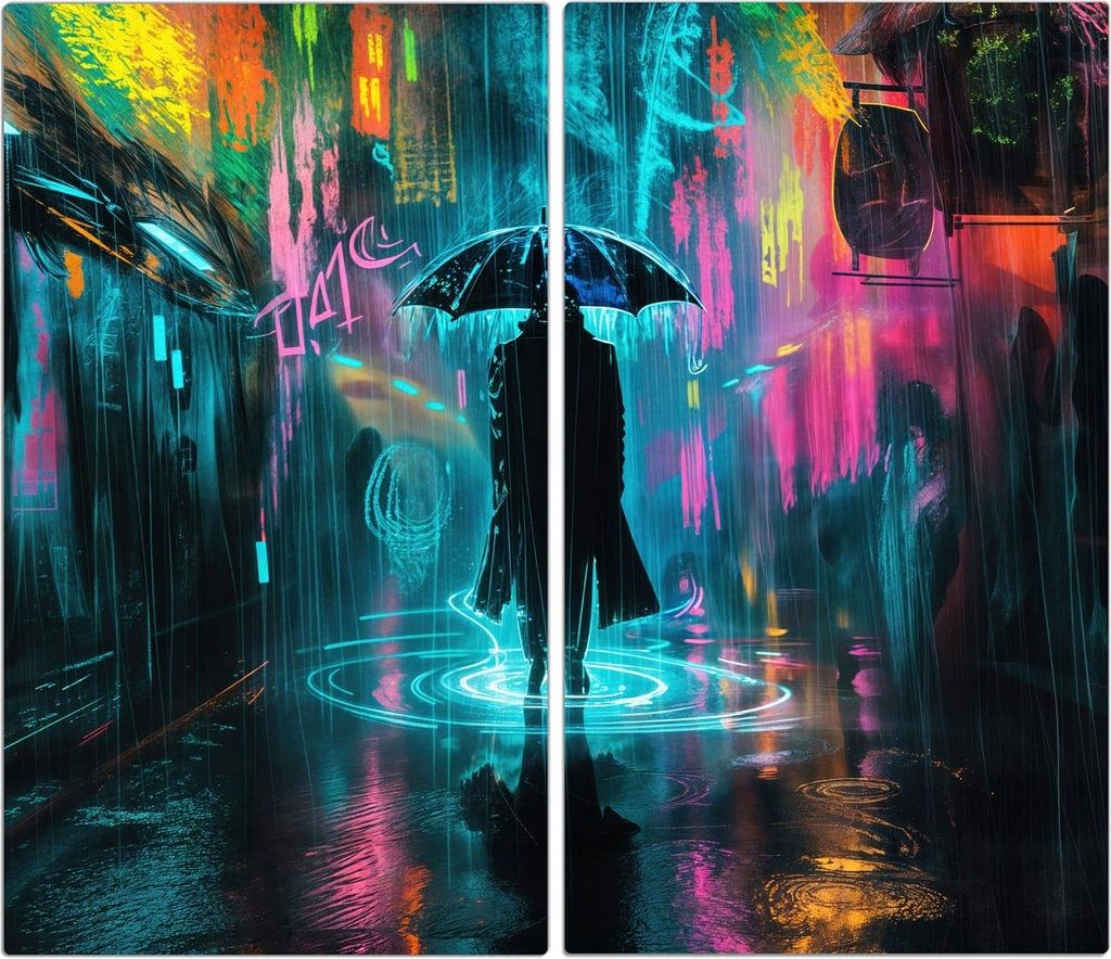 Spritzschutz Herdabdeckplatte Schneidebrett aus Glas Regen bei Nacht 2-Teilig (60x52cm)