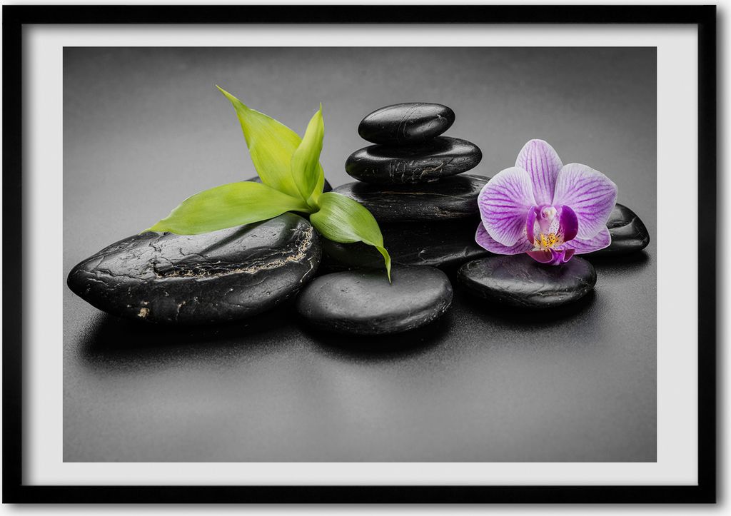 Bild - Bilderrahmen - 100 cm x 70 cm - MDF - Rahmen - Foto - Wandkunst zen-Steine