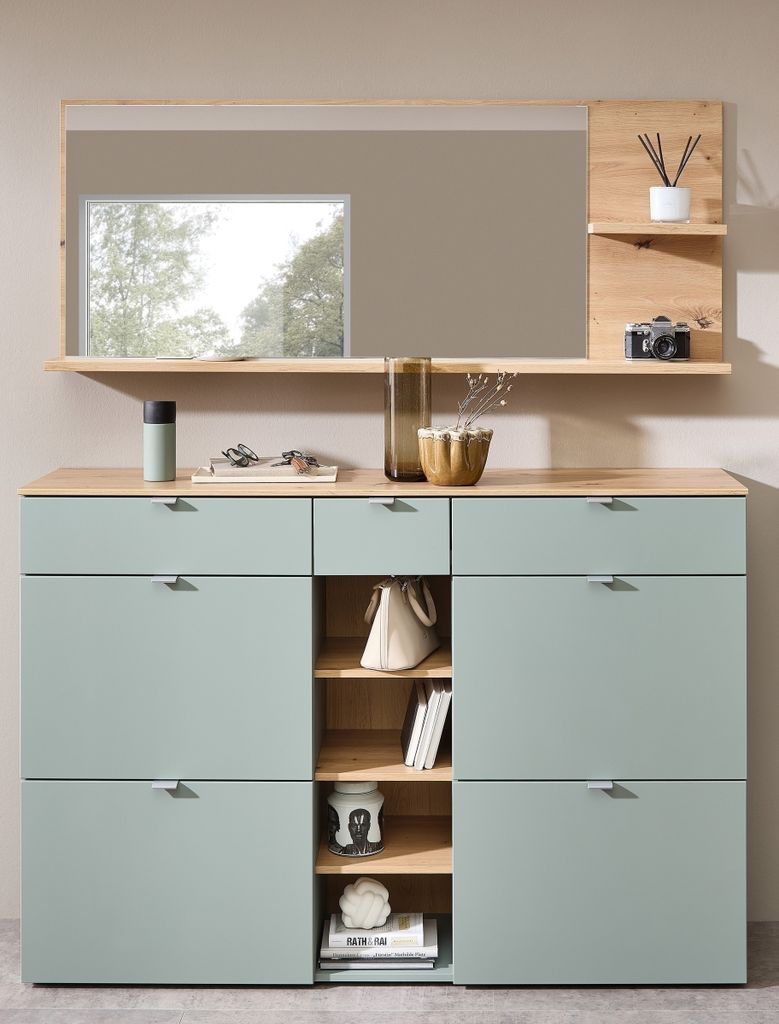 Garderoben-Set >Bari< (2-teilig) Schilfgrün / Eiche - 148x170x38cm (BxHxT)