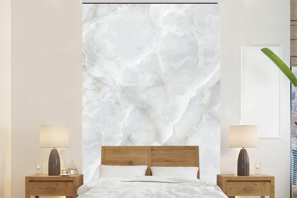 MuchoWow Fototapete für Wohnzimmer oder Schlafzimmer Wandtapete Vinyl Motivtapete Marmor - Weiß - Muster - Stein - Marmoroptik - 225x350 cm - S...