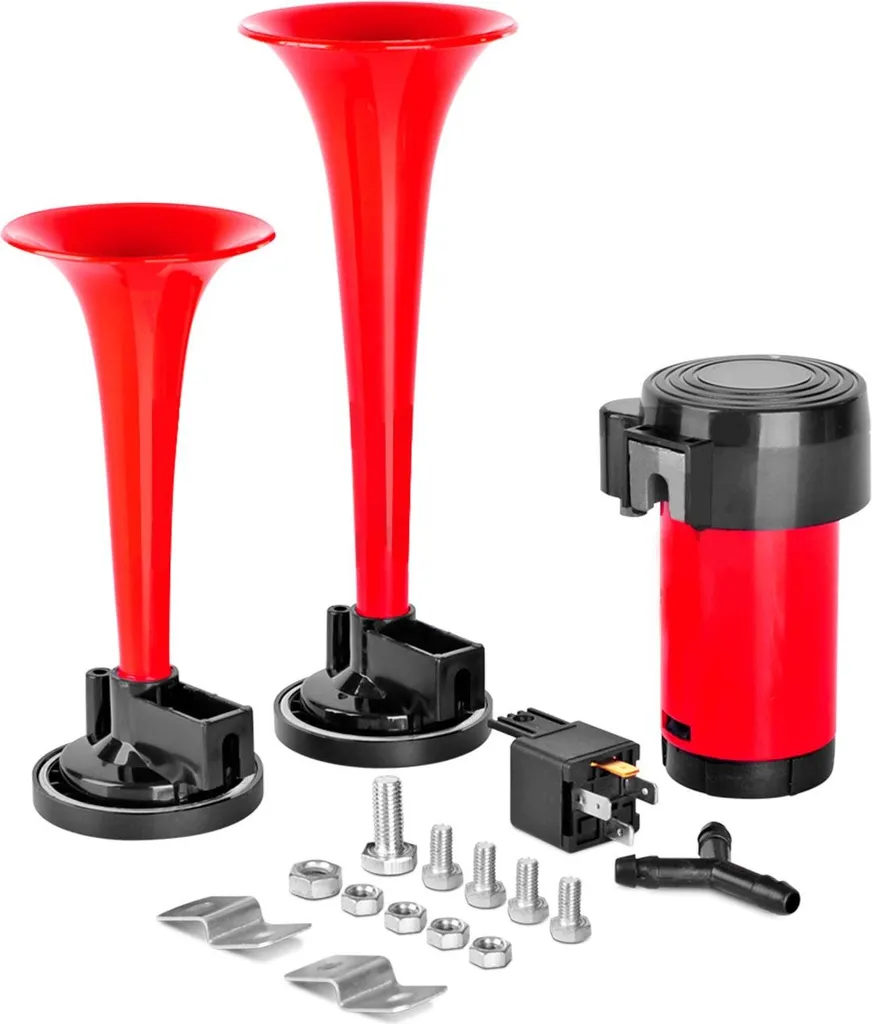 Doppia Tromba d'Aria 12V Rossa 115dB - Clacson Forte Barca e Auto