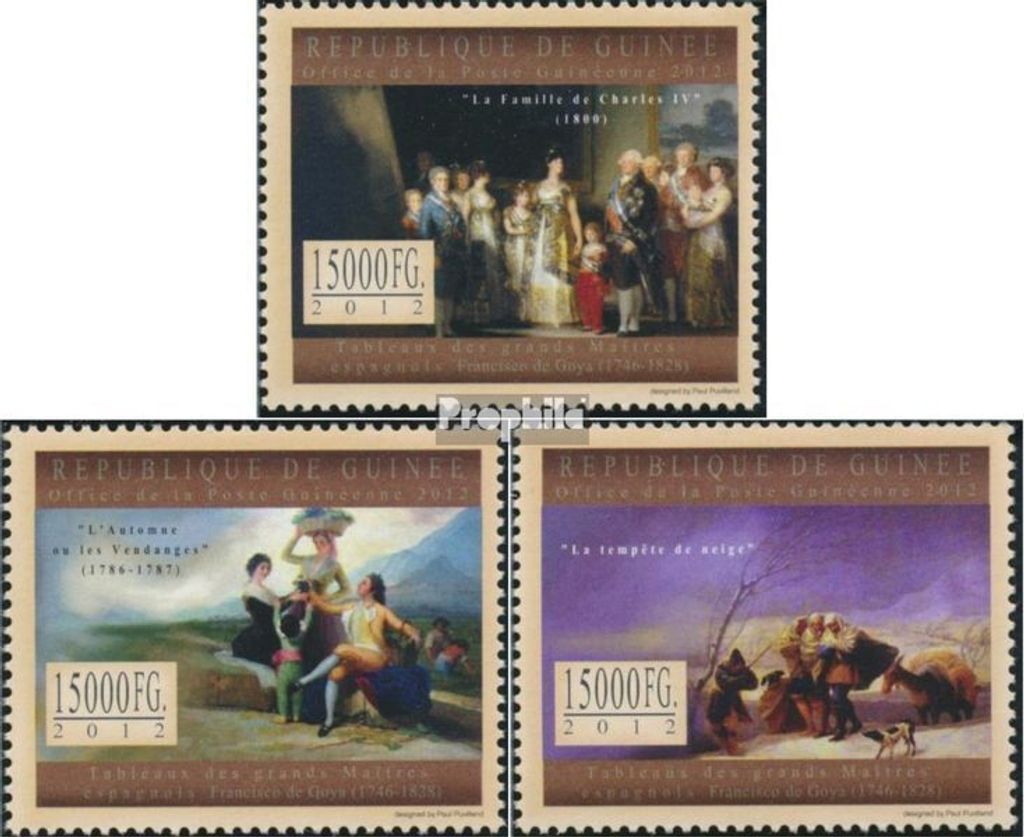 Briefmarken Guinea 2012 Mi 9680-9682 (kompl. Ausgabe) postfrisch Francesco de Goya