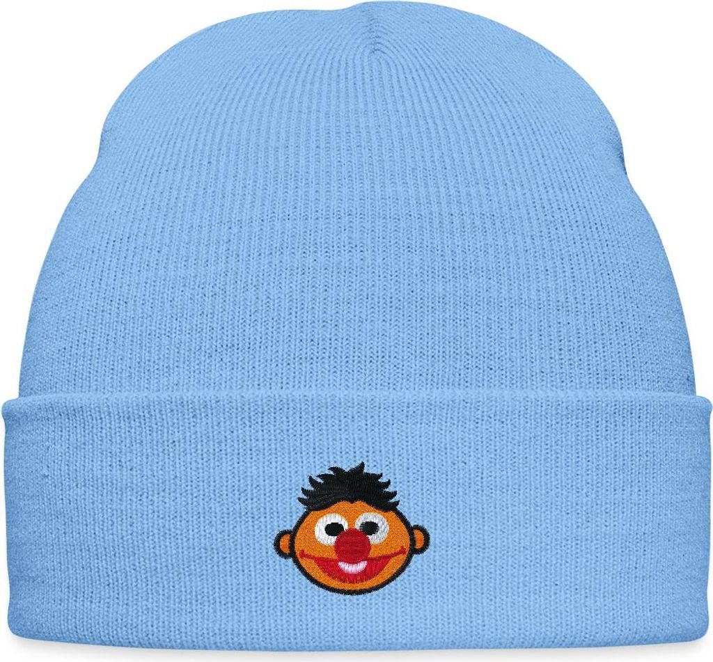 Spreadshirt Sesamstraße Ernie Als Stickmotiv Bestickte Wintermütze, One size, Himmelblau