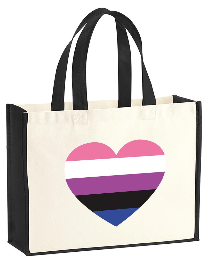 Huuraa Jutetasche Genderfluid Pride Flagge LGBTQ Herz 21 Liter Black Jute und Baumwolle Einkaufstasche Geschenkidee