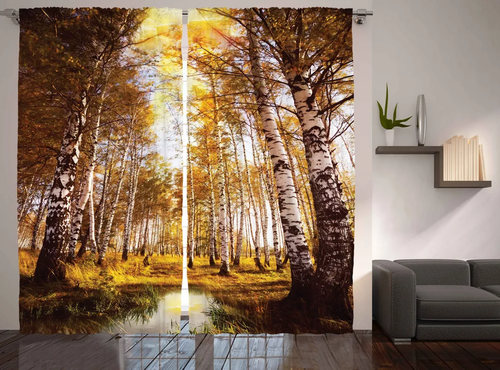 Rideau à fronces rustique forêt de bouleaux 280x245 cm pour chambre