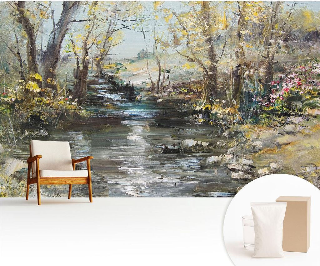 Fototapete - 416x254 cm - Tapete - Wandtapete - Wandbilder - Dekofolie - Tapete Folie - Wand - Dekoration - Wohnzimmer - Waldbach