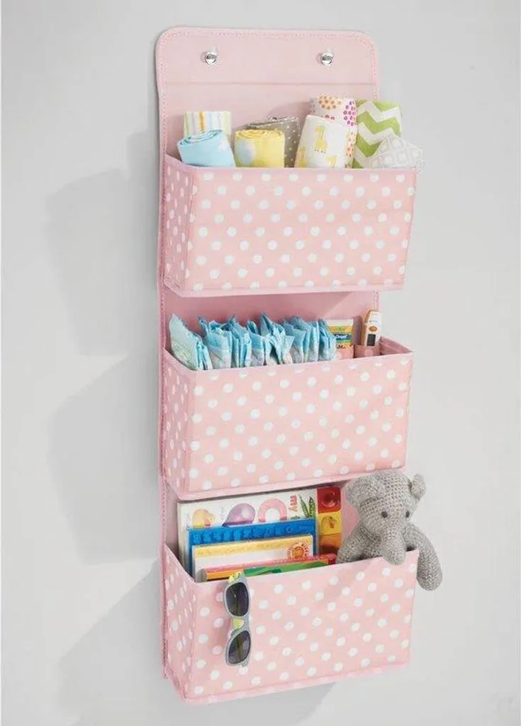 Rangement textile doux rose et blanc avec 3 grands compartiments bébé