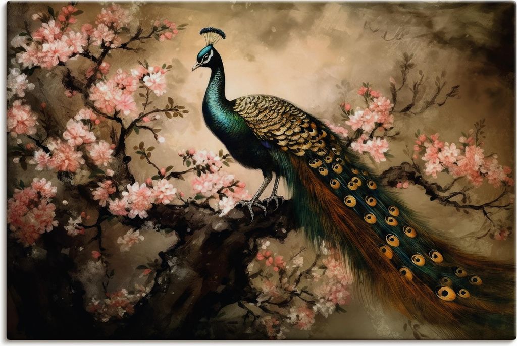 ARTland Leinwandbild Pfau und Kirschblüten Größe: 60x40 cm