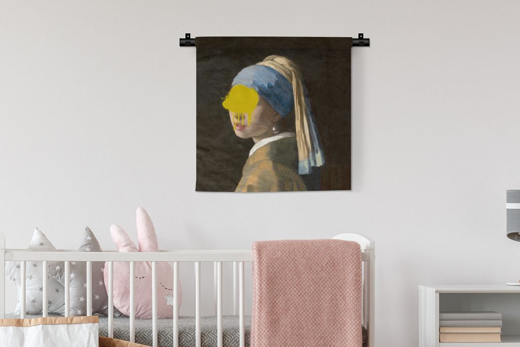 MuchoWow Wandteppich Wandbehang Mädchen mit Perlenohrring - Vermeer - Kunst 60x60 cm Tapisserie Dekoration Wandtuch - Dekorationen - Wand Decke