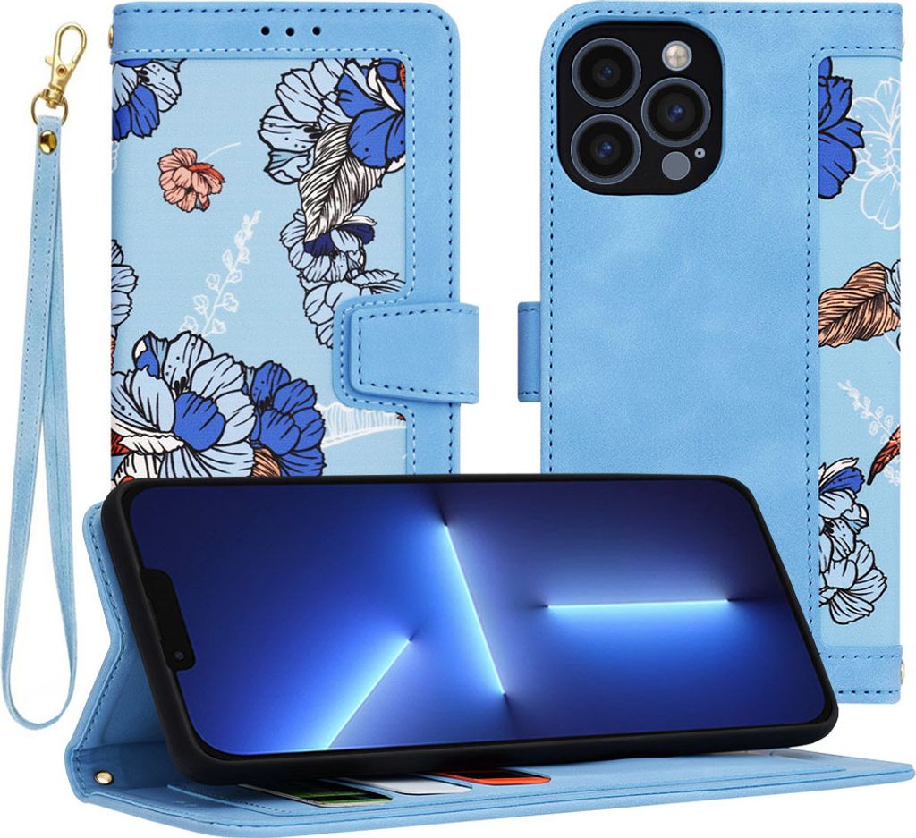 Techsuit FlipCraft Book Wallet Klapphülle mit Kabel für Apple iPhone 13 Pro Max - Vibrant Blue