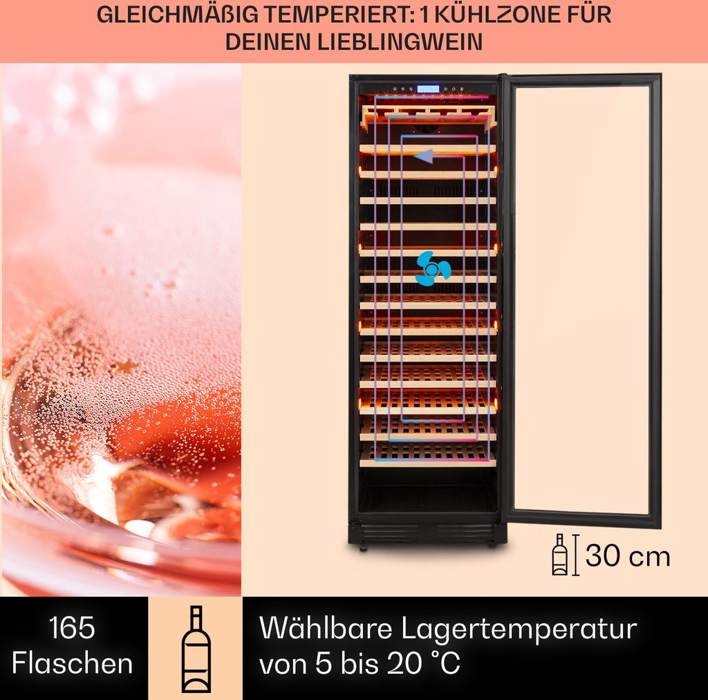 Klarstein Weinkühlschrank, 1 Zonen Getränkekühlschrank, Produktbild 3