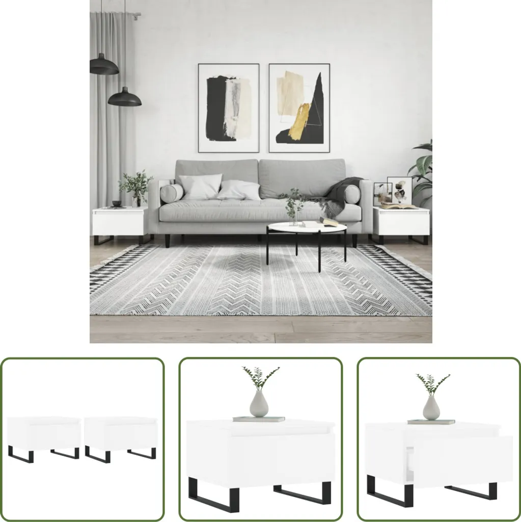 The Living Store Tavolini 2 pz. Bianco 50x46x35 cm Materiale a base di legno