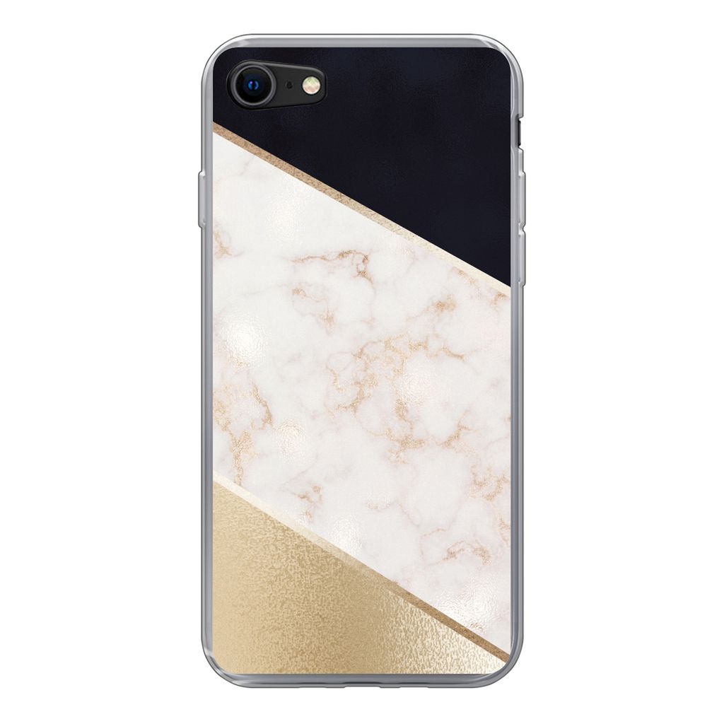 MuchoWow Handyhülle Schutzhülle Hülle für iPhone 7 Marmor - Gold - Rosa Silikon Softcase Handy Hülle - Kartenhalter