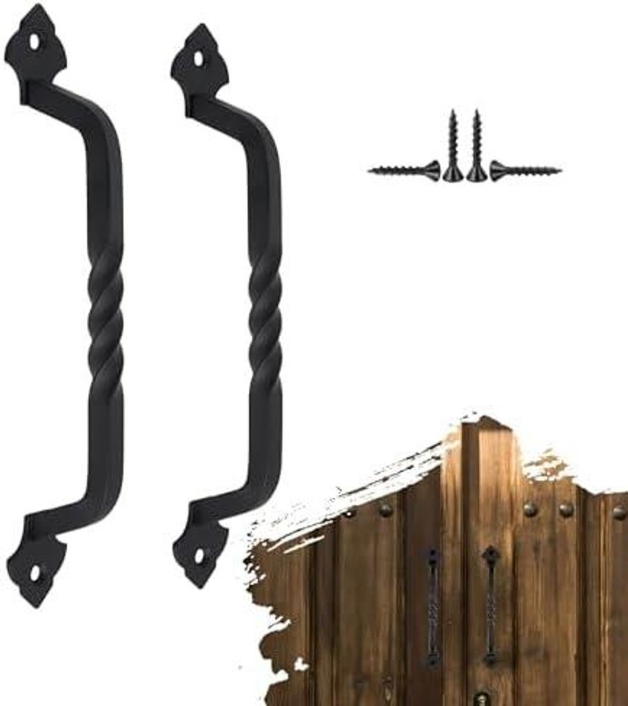 2 Pack Metall Scheunentür Griffe Schwarz Vintage - Rustikale Tür Ziehen für Gartentor, Schuppen, Garage, Holz Zäune, Schrank, Schublade