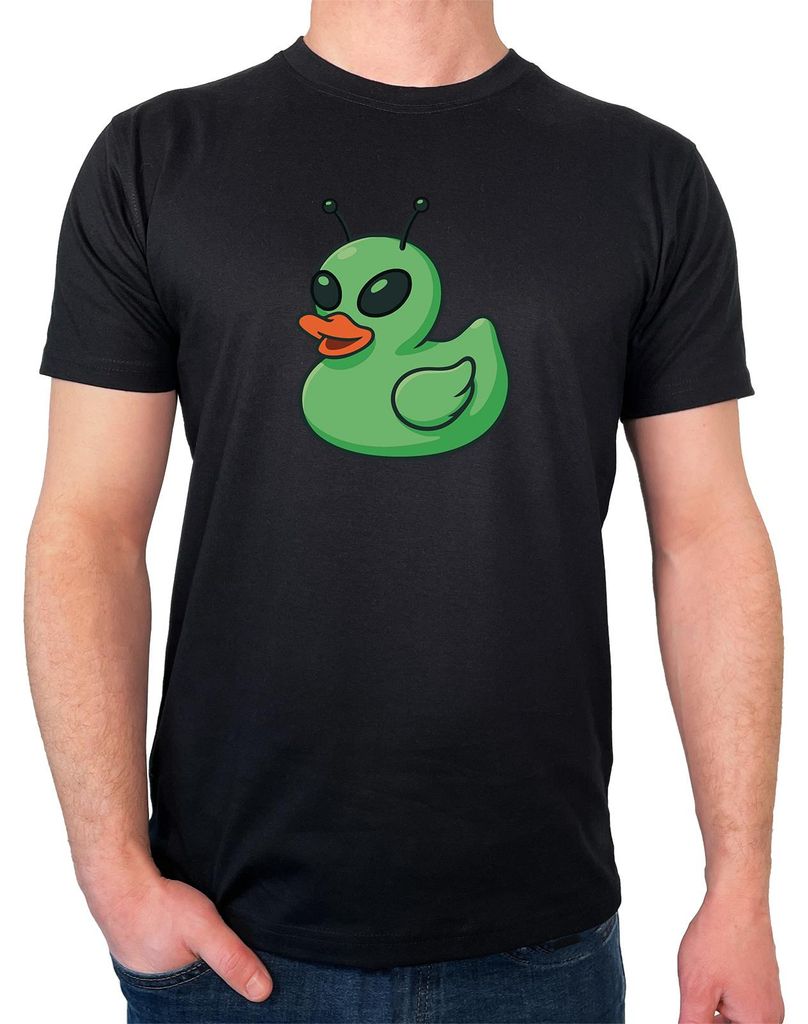 Huuraa Herren T-Shirt Quietscheente Alien Gummiente Ufo XXL Black Bio Baumwolle Fairtrade Herrenshirt Geschenkidee