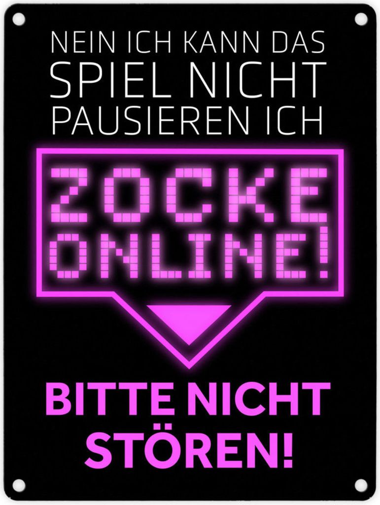 Kann nicht pausieren zocke online! Metallschild in 15x20 cm in lila