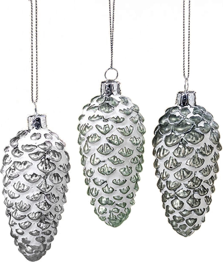 Hänger Tannenzapfen 3er Set Taupe Grün 10cm Glas Christbaumschmuck Weihnachten