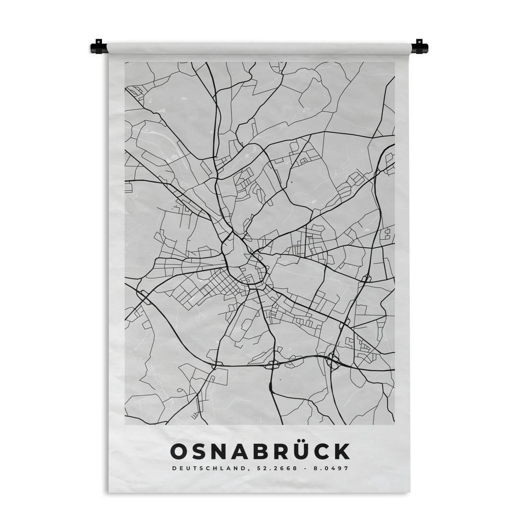 MuchoWow Wandteppich Wandbehang Osnabrück - Karte - Stadtplan - Deutschland 120x180 cm Tapisserie Dekoration Wandtuch - Schlafzimmer - Dekoratio...