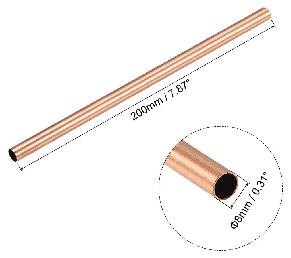 200mm L?nge Kupferrohr 8mm Au?endurchmesser, Nahtlose Gerades Rohr 0,25mm Wandst?rke, Kupfer Rundrohr fš¹r Industrie Bauwesen Garten Haushalt Bas...