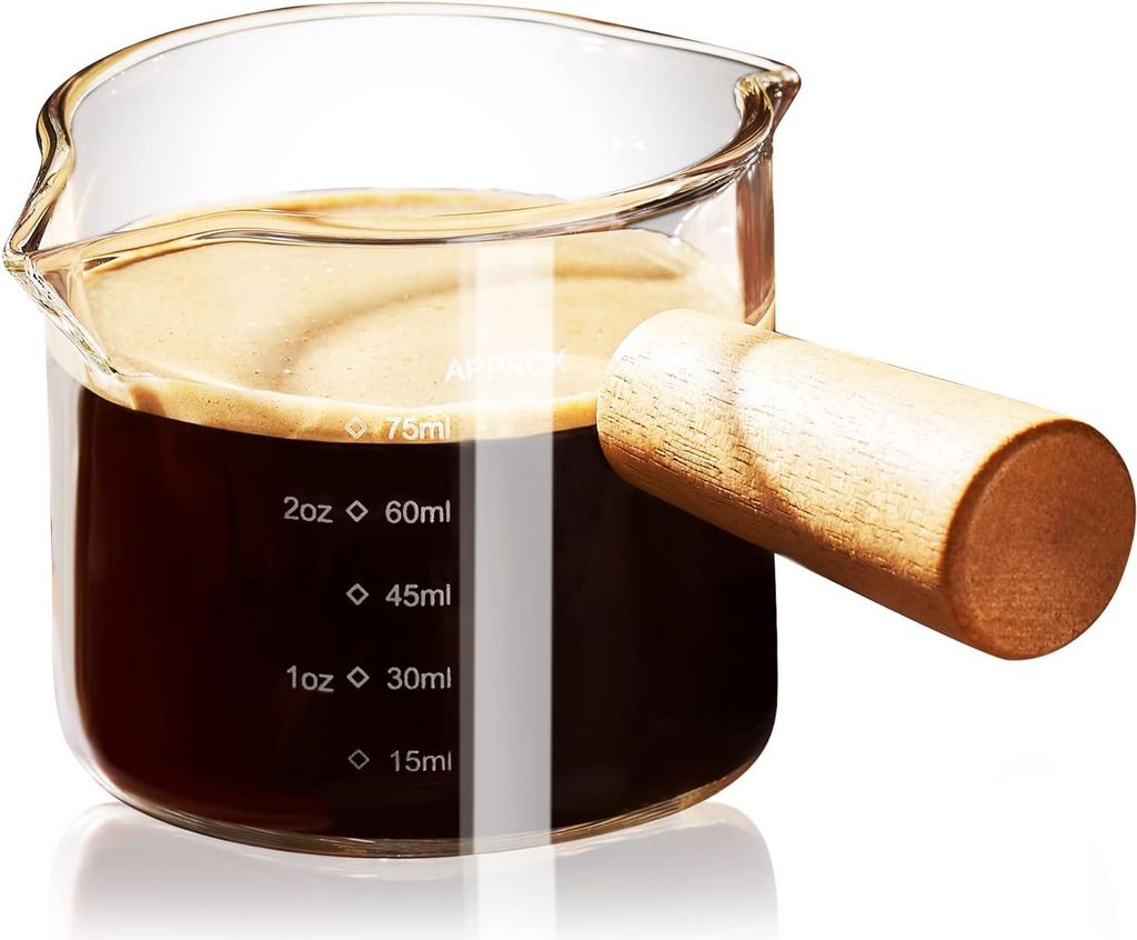 Espressotassen mit Henkel,100 ml Doppelausguss-Messbecher aus Glas mit Doppelskala,klares Espresso-Schnapsglas mit V-f?rmiger ?ffnung,Espresso-Zubeh?r