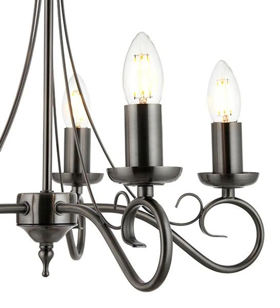 Suspension 5 Lumières E14 Métal Argenté Vieilli - Design TRAFFORD 62cm