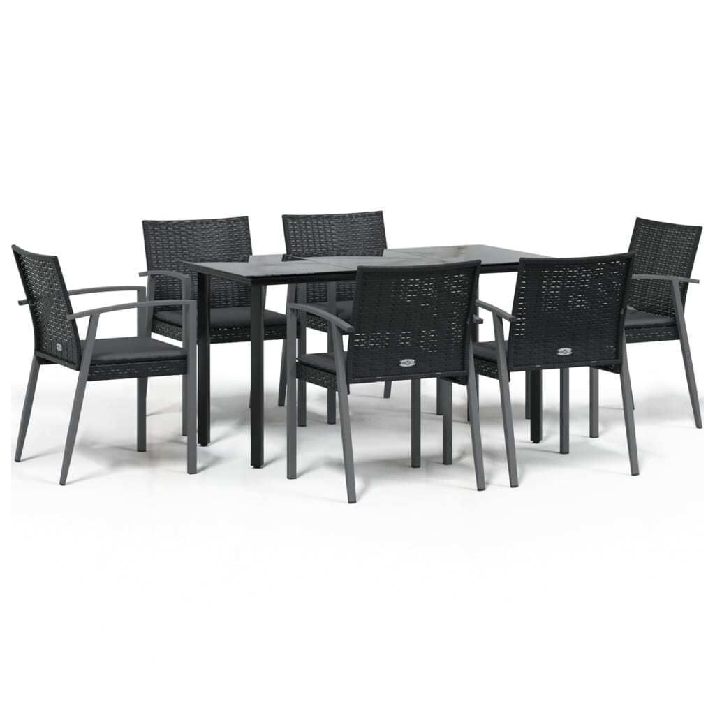 7-tlg. Garten-Essgruppe mit Kissen Poly Rattan und Stahl