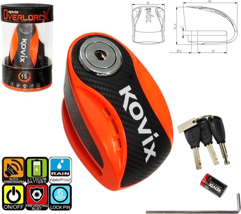 KOVIX KNX6 Bremsscheibenschloss neonorange
