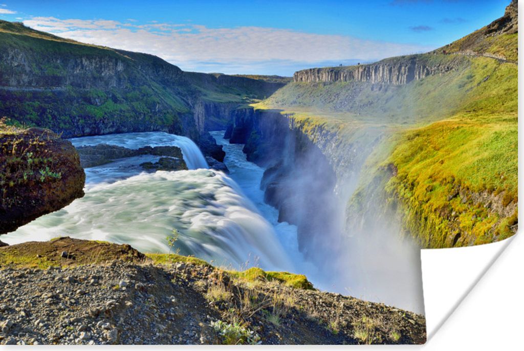 MuchoWow Poster Farbenfrohe Umgebung am Gullfoss-Wasserfall in Island 120x80 cm - Bilder