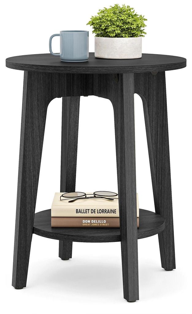 Beistelltisch - Runder Sofa- & Nachttisch - Holz, Kompakt, Mit unterer Ablage, Modernes Design - Schwarz