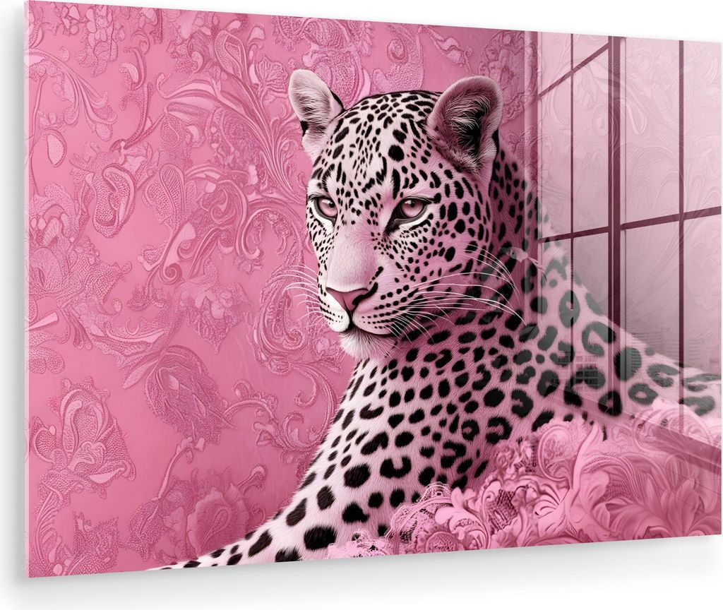 MuchoWow Glasbilder - Bilder auf Wandbild - Foto auf Glas Panther - Deluxe - Rosa 30x20 cm Wanddekoration aus Glas - Acrylglasbild - Acrylbilder - ...