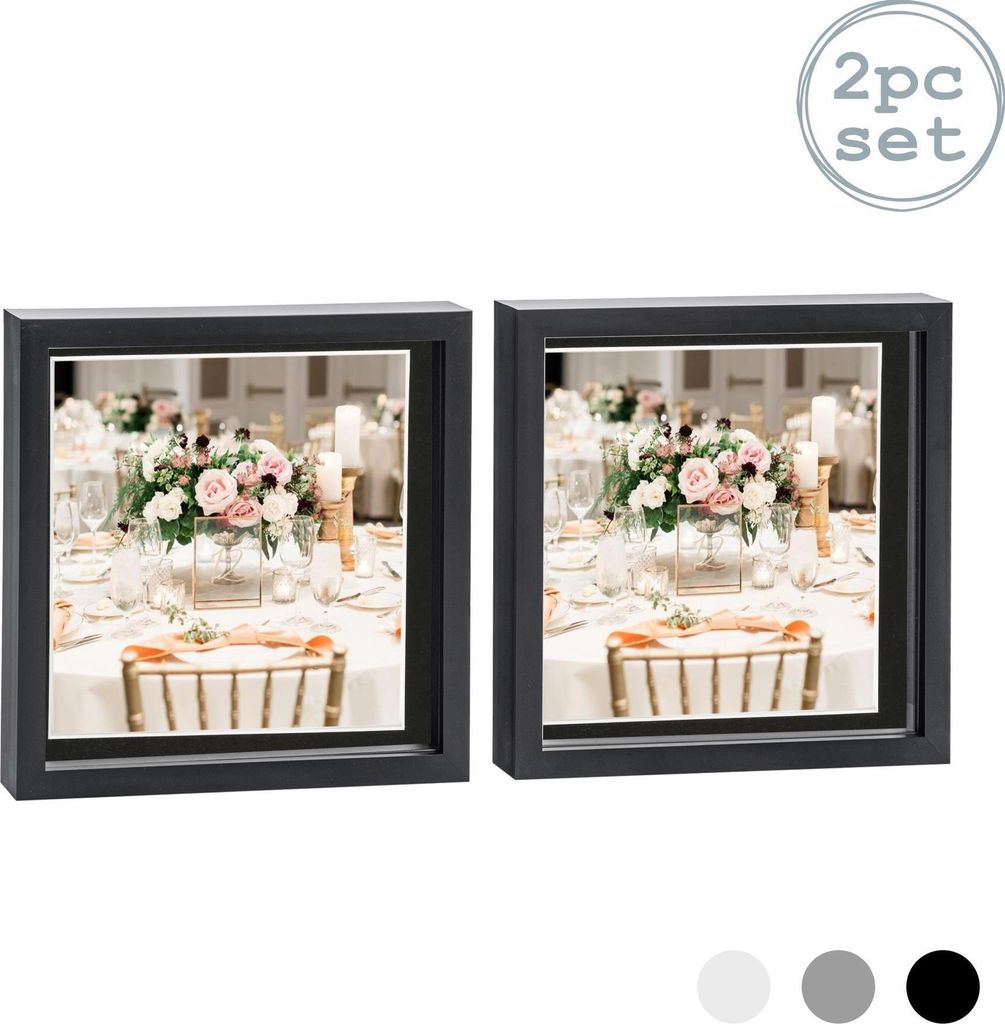 Nicola Spring 2 Stück 10 x 10 3D-Schatten-Kasten-Foto-Rahmen-Set - Craft Anzeigen Bilderrahmen mit 8 x 8 Mount - Glas Aperture - Schwarz / Schwarz