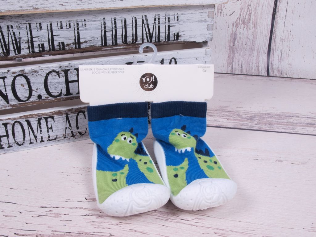 YO Kinder Jungen Dino Babyschuhe Weiche Sohle Sockenschuhe Lauflernschuhe Kinderschuhe Atmungsaktiv Anti-Rutsch Bodenschuhe Blau 24