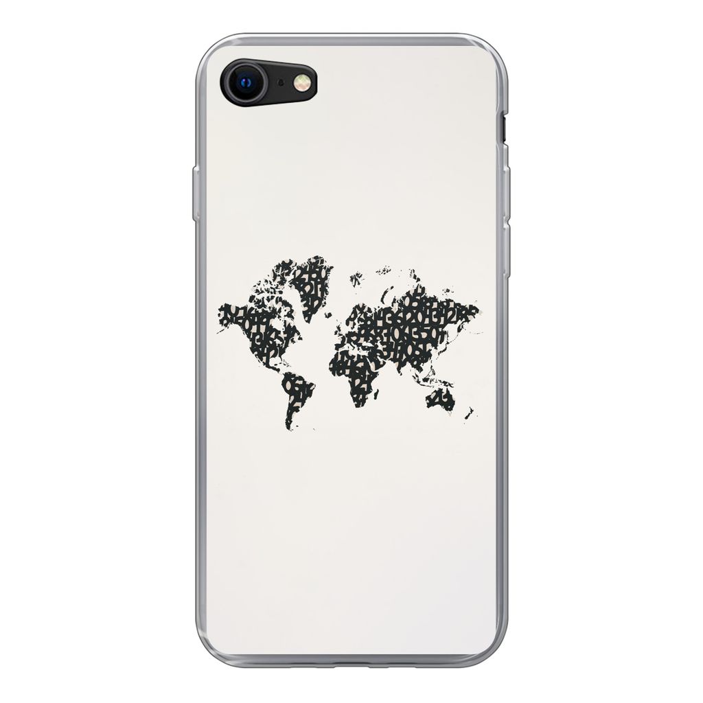MuchoWow Handyhülle Schutzhülle Hülle für iPhone 7 Weltkarte - Zahlen - Schwarz Silikon Softcase Handy Hülle - Kartenhalter